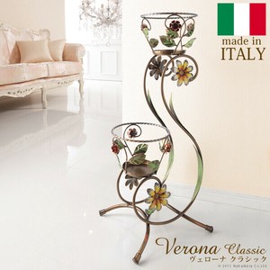 【直送可】イタリア家具 ヴェローナ アイアンプランター2段 鉢植え 玄関 ヨーロッパ家具  アンティーク風