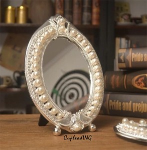 ≪予約商品≫INSスタイル 片面鏡 グルーミング鏡 洗練された 西洋鏡 真珠 化粧鏡 楕円 鏡台 レース鏡