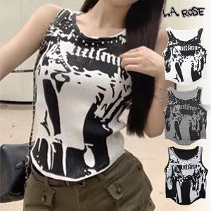 Tank Knitted Tops Printed Short Length