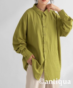 Antiqua Button Shirt/Blouse Plain Color Long Sleeves Tops Linen-blend Ladies' NEW
