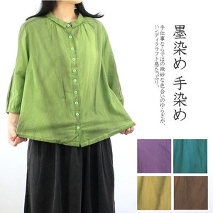 Button Shirt/Blouse 3/4 Length Sleeve Cotton Front Opening Short Length