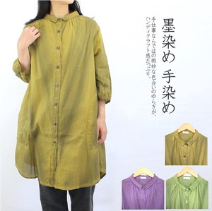 Button Shirt/Blouse 3/4 Length Sleeve Cotton Front Opening