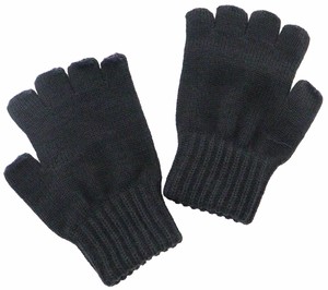 手袋 指なし 日本製 無地 ウール混 タッチパネル対応 ブラック