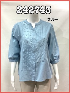 Button Shirt/Blouse Tops Ladies' Keyhole Neck Switching 2024 NEW