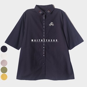 【2024年　夏新作】刺繍 ディテール サマー ゆったりサイズ　5分袖　シャツ