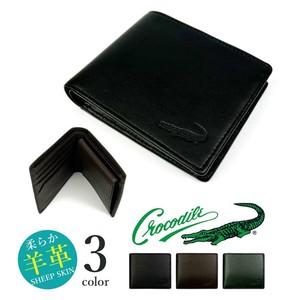 【全3色】 CROCODILE クロコダイル 柔らか羊革 二つ折り財布 スリム ウォレット 本革(6cm052)