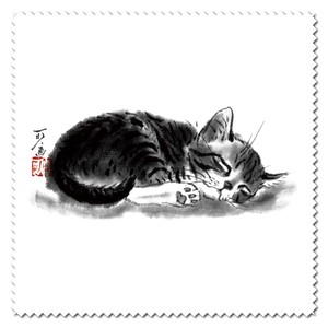 メガネ拭き クリーニングクロス 中浜稔「寝すがた肉球」15×15cm 墨絵 レンズクリーナー 猫