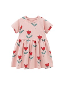 Kids' Casual Dress Design Pink Tulips 90cm ~ 130cm
