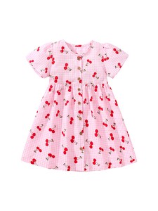 Kids' Casual Dress Pink Cherry Check Switching 90cm ~ 130cm