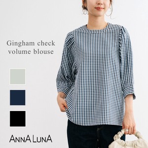 Button Shirt/Blouse Voluminous Sleeve Checkered 5/10 length