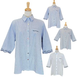 Button Shirt/Blouse Shirtwaist Stripe 7/10 length 【2024NEW】