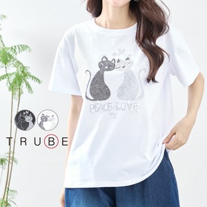 【2024新作】【M〜L】ラインストーンネコデザインTシャツ(C31-2075) (5号店) FM5