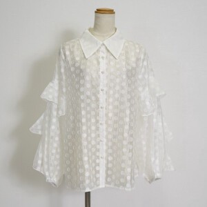 Pre-order Button Shirt/Blouse Pearl Button Ruffle Sleeve Organdy Autumn/Winter