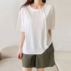 T-shirt Plain Color T-Shirt Stitch Tops Short-Sleeve