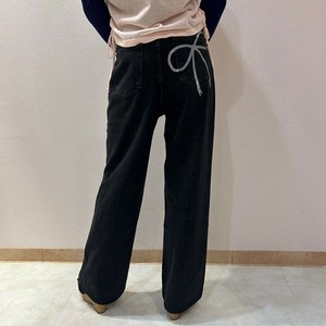 【sale】バックリボンデザインワイドデニムパンツ
