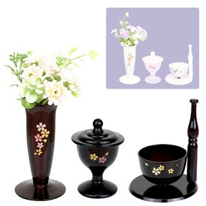 【全2色】仏具　花たて・花(アーティシャルフラワー)・お水入れ・おりん+りん棒　4点セット メモリアル
