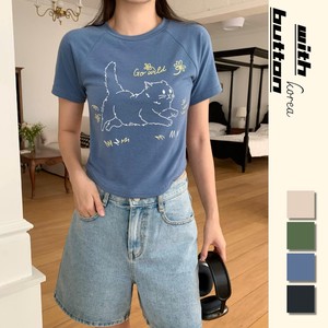【韓国ファッション】2024年夏新作　ドローイン　ねこちゃん　半袖/Tシャツ/トップス/デイリー