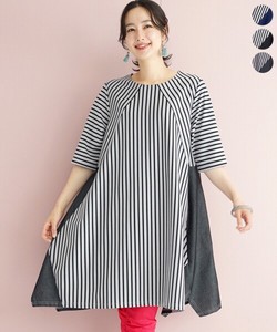 Tunic Tunic Stripe Mixing Texture A-Line Switching 【2024NEW】