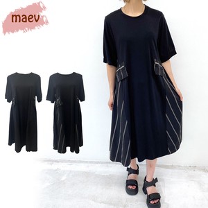 Casual Dress Tunic Stripe black One-piece Dress Switching 【2024NEW】