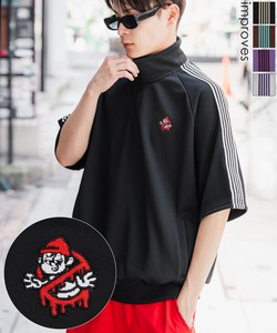 【SIDEWAYSTANCE】刺繍ワンポイントラインジャージ半袖ハーフジップジャケット