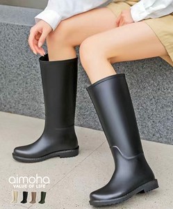 《 aimoha 》ロングレインブーツ レディース シンプル 滑りにくい 凹凸 長靴 雨靴 ベーシックデザイン