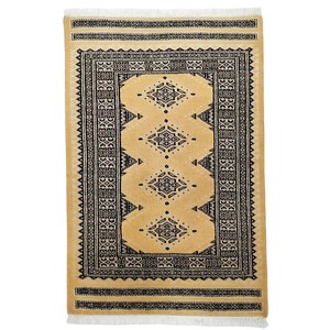 手織り絨毯　玄関マット　ウール100％　約60x90cm　　ベージュ　パキスタン製　マット　ラグ【29350】