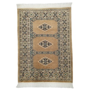手織り絨毯　玄関マット　ウール100％　約60x90cm　　ベージュ　パキスタン製　マット　ラグ【16942】