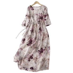 Casual Dress Floral Pattern One-piece Dress Ladies' Short-Sleeve