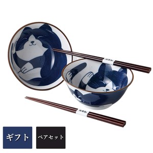 [ギフト] ハチワレ猫4.8多用丼ペア- 美濃焼 日本製