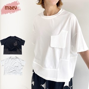maev 【2024新作】7月新作 切り替えTシャツ トップス Tシャツ 黒 白 大きめ ゆったり M〜LL