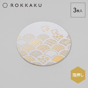 箔押しコースター「小紋青海波」【ROKKAKU】