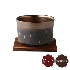 ギフト[箱入り] いっぷく碗　敷板付　　金彩十草　黒 万古焼 日本製