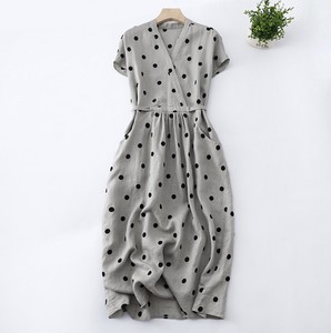 Casual Dress V-Neck Cotton Linen Sleeveless One-piece Dress Ladies'