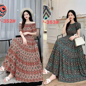 Casual Dress Off-The-Shoulder Ethnic Pattern