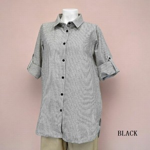 Button Shirt/Blouse Large Silhouette Roll-up Stripe