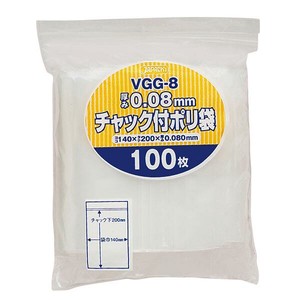 ジャパックス　チャック袋付ポリ袋厚口   透明  VGG-8  100枚入