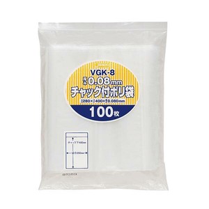 ジャパックス　チャック袋付ポリ袋厚口   透明  VGK-8  100枚入