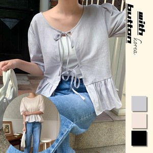 【韓国ファッション】2024年夏新作　リボン パフ ブラウス　半袖/Tシャツ/トップス/ブラウス