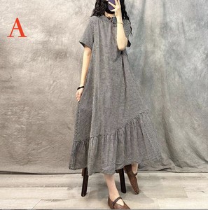Casual Dress Cotton Linen One-piece Dress Ladies' Short-Sleeve