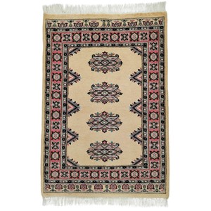 手織り絨毯　玄関マット　ウール100％　約60x90cm　　ベージュ　パキスタン製　マット　ラグ【53157】