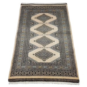 手織り絨毯　玄関マット　ウール100％　約74x115cm　　ベージュ　パキスタン製　マット　ラグ【15670】