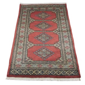 手織り絨毯　玄関マット　ウール100％　約80x127cm　　レッド　パキスタン製　マット　ラグ【15021】