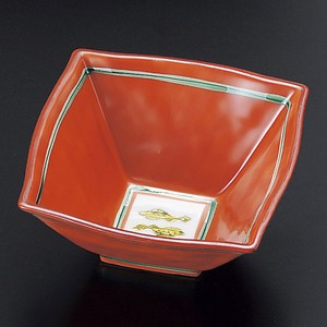 赤絵双魚角小鉢　強化磁器　日本製 和食器