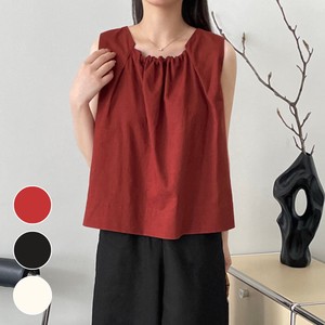 Button Shirt/Blouse Spring/Summer Sleeveless Linen-blend Cut-and-sew