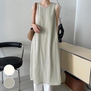 Casual Dress Stripe Spring/Summer Sleeveless Linen-blend One-piece Dress