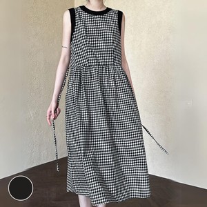 Button Shirt/Blouse Spring/Summer Sleeveless One-piece Dress Checkered