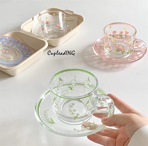 ≪予約商品≫韓国ファッション 午後花茶 グラス コーヒーカップ皿  韓国式手描き コーヒーカップソーサー