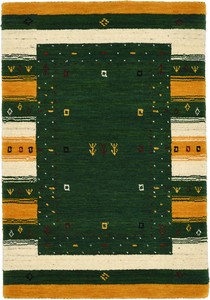 LOLIBAFロリバフ 玄関マット 手織ウール絨毯 ハンドルーム グリーン系 LB20-2508