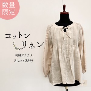Button Shirt/Blouse Pintucked Cotton Linen Tops Ladies'