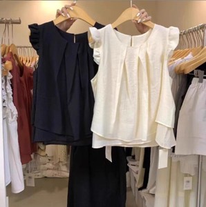 Button Shirt/Blouse Plain Color B6 Size Sleeveless Ladies'